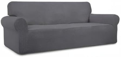 Easy-Going Stretch Sofa Slipcover 1-Piece Sofa Cover Furniture Protector Couch Soft with Elastic Bottom for Kids, Polyester Spandex Jacquard Fabric Small Checks (Sofa, Gray)
