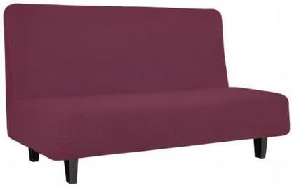 Easy-Going Stretch Futon Slipcover Armless Futon Bed Cover Furniture Protector Without Armrests with Elastic Bottom for Kids, Soft Jacquard Fabric Small Checks (Medium, ASH Rose)