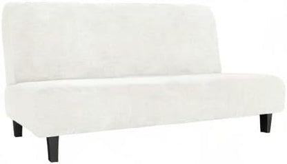 Easy-Going Stretch Futon Slipcover Armless Futon Bed Cover Furniture Protector Without Armrests with Elastic Bottom for Kids, Soft Jacquard Fabric Small Checks (Large, Cream)