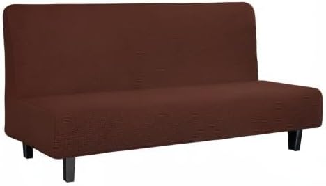 Easy-Going Stretch Futon Slipcover Armless Sofa Cover Furniture Protector Without Armrests Slipcover Soft with Elastic Bottom for Kids, Spandex Jacquard Fabric Small Checks(futon,Coffee)