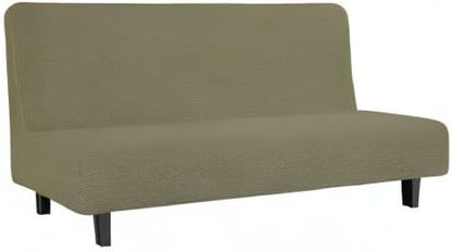 Easy-Going Stretch Futon Slipcover Armless Futon Bed Cover Furniture Protector Without Armrests with Elastic Bottom for Kids, Soft Jacquard Fabric Small Checks (Large, Khaki)