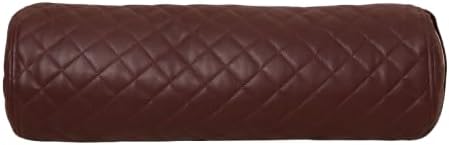 Neck Roll Pillow Cushion Cover, 18x7 Inch Full Moon Round Bolster Pillow Case, Cylinder Soft Lambskin Leather Pillowcase for Head, Spine & Neck Support During Sleep - Quilted Dark Brown Pack of 1