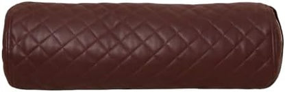 Neck Roll Pillow Cushion Cover, 14x6 Inch Full Moon Round Bolster Pillow Case, Cylinder Soft Lambskin Leather Pillowcase for Head, Spine & Neck Support During Sleep - Quilted Dark Brown Pack of 1