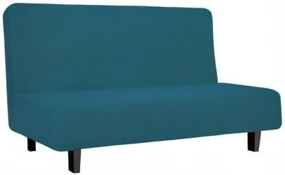 Easy-Going Stretch Futon Slipcover Armless Futon Bed Cover Furniture Protector Without Armrests with Elastic Bottom for Kids, Soft Jacquard Fabric Small Checks (Medium, Peacock Blue)