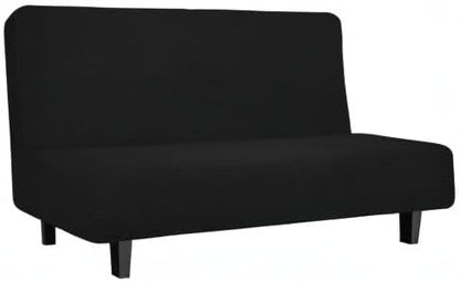 Easy-Going Stretch Futon Slipcover Armless Futon Bed Cover Furniture Protector Without Armrests with Elastic Bottom for Kids, Soft Jacquard Fabric Small Checks (Medium, Black)