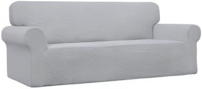 Easy-Going Stretch Sofa Slipcover 1-Piece Sofa Cover Furniture Protector Couch Soft with Elastic Bottom for Kids, Polyester Spandex Jacquard Fabric Small Checks (Sofa, Silver Gray)