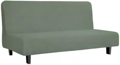 Easy-Going Stretch Futon Slipcover Armless Futon Bed Cover Furniture Protector Without Armrests with Elastic Bottom for Kids, Soft Jacquard Fabric Small Checks (Large, Greyish Green)