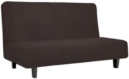 Easy-Going Stretch Futon Slipcover Armless Futon Bed Cover Furniture Protector Without Armrests with Elastic Bottom for Kids, Soft Jacquard Fabric Small Checks (Medium, Chocolate)