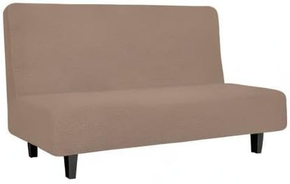 Easy-Going Stretch Futon Slipcover Armless Futon Bed Cover Furniture Protector Without Armrests with Elastic Bottom for Kids, Soft Jacquard Fabric Small Checks (Medium, Camel)