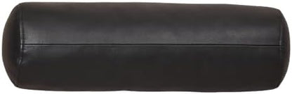 Neck Roll Pillow Cushion Cover, 18x6 Inch Full Moon Round Bolster Pillow Case, Cylinder Soft Lambskin Leather Pillowcase for Head, Spine & Neck Support During Sleep - Black Pack of 1