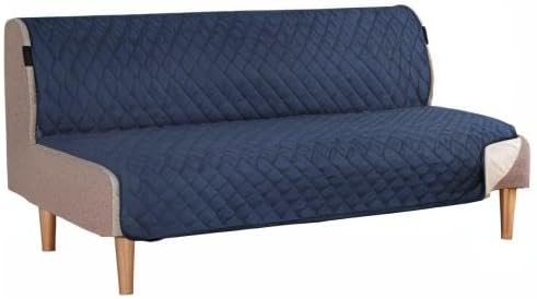 H.VERSAILTEX Reversible Futon Cover Water Repellent Armless Sofa Slipcover Washable Furniture Protector with Adjustable Elastic Strap Anti-Slip Futon Bed Cover for Dogs 70" Width Seat(Navy/Beige)