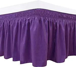 Purple Wrap Around Bed Skirts with 16" Drop - Three Sides Fabric Adjustable Elastic Dust Ruffle Silky Soft -600 TC Stretchy Bed Skirt-King(76"X 80") Purple