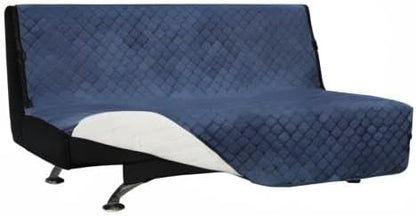Easy-Going Futon Slipcover - Reversible Armless Sofa Cover - Water Resistant - Pets & Kids - Dark Blue/Ivory