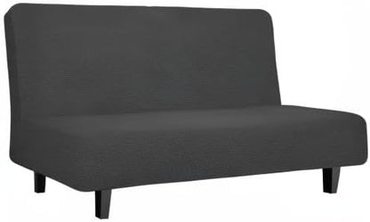Easy-Going Stretch Futon Slipcover Armless Futon Bed Cover Furniture Protector Without Armrests with Elastic Bottom for Kids, Soft Jacquard Fabric Small Checks (Medium, Dark Gray)
