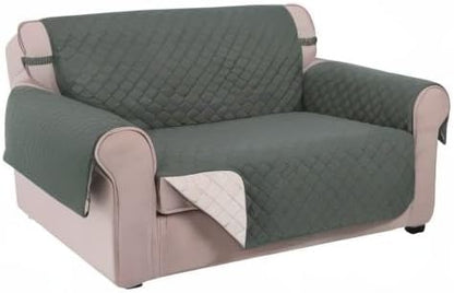 U-NICE HOME Loveseat Sofa Cover Reversible Couch Cover for Dogs with Elastic Straps Water Resistant Furniture Protector for Pets Couch Cover for 2 Cushion Couch (Loveseat, Grey/Beige)