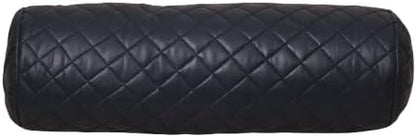 Neck Roll Pillow Cushion Cover, 24x6 Inch Full Moon Round Bolster Pillow Case, Cylinder Soft Lambskin Leather Pillowcase for Head, Spine & Neck Support During Sleep - Quilted Gun Metal Blue Pack of 1