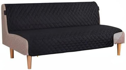 H.VERSAILTEX Reversible Futon Cover Water Repellent Armless Sofa Slipcover Washable Furniture Protector with Adjustable Elastic Strap Anti-Slip Futon Bed Cover for Dogs 70" Width Seat(Black/Grey)