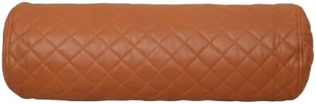 Neck Roll Pillow Cushion Cover, 14x5 Inch Full Moon Round Bolster Pillow Case, Cylinder Soft Lambskin Leather Pillowcase for Head, Spine & Neck Support During Sleep - Quilted Tan Pack of 1