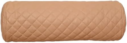 Neck Roll Pillow Cushion Cover, 24x5 Inch Full Moon Round Bolster Pillow Case, Cylinder Soft Lambskin Leather Pillowcase for Head, Spine & Neck Support During Sleep - Quilted Beige Pack of 1