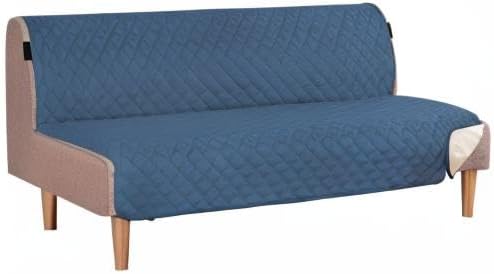 H.VERSAILTEX Reversible Futon Cover Water Repellent Armless Sofa Slipcover Washable Furniture Protector with Adjustable Elastic Strap Anti-Slip Futon Bed Cover for Dogs 70" Width Seat(Dark Blue/Beige)