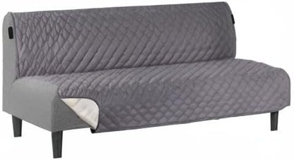 H.VERSAILTEX Reversible Futon Cover Water Repellent Armless Sofa Slipcover Washable Furniture Protector with Adjustable Elastic Strap Anti-Slip Futon Bed Cover for Dogs 70" Width Seat(Grey/Beige)