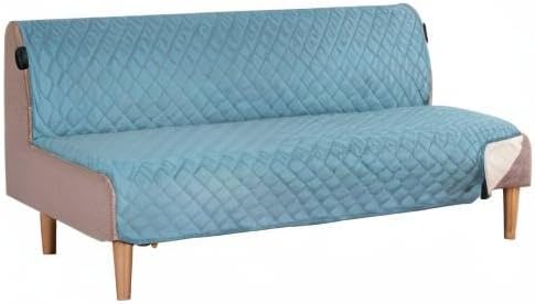 H.VERSAILTEX Reversible Futon Cover Water Repellent Armless Sofa Slipcover Washable Furniture Protector with Adjustable Elastic Strap Anti-Slip Futon Bed Cover for Dogs 70" Width Seat(Blue/Beige)