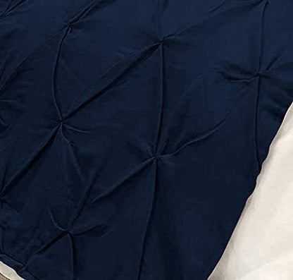Bed Runner Set - 100% Pure Cotton 800 Thread Count - Luxury 1 Pinch Pleated Bed Runner and 2 Pillow Cover - 3 Piece Pinch Pleated Bed Runner Set California King, Navy Blue