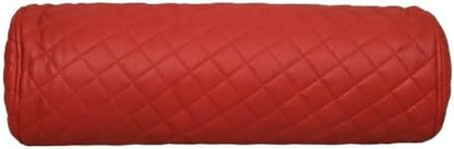 Neck Roll Pillow Cushion Cover, 18x6 Inch Full Moon Round Bolster Pillow Case, Cylinder Soft Lambskin Leather Pillowcase for Head, Spine & Neck Support During Sleep - Quilted Cherry Red Pack of 1