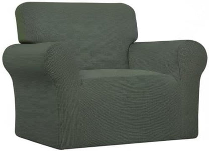 Easy-Going Stretch Chair Sofa Slipcover 1-Piece Couch Sofa Cover Furniture Protector Soft with Elastic Bottom for Kids, Pet. Spandex Jacquard Fabric Small Checks (Chair, Olive Green)