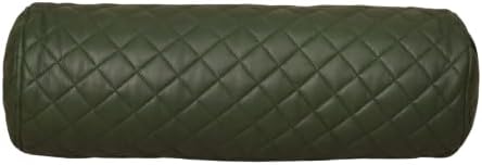 Neck Roll Pillow Cushion Cover, 16x5 Inch Full Moon Round Bolster Pillow Case, Cylinder Soft Lambskin Leather Pillowcase for Head, Spine & Neck Support During Sleep - Quilted Dark Green Pack of 1
