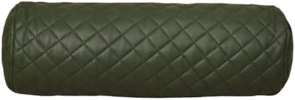 Neck Roll Pillow Cushion Cover, 24x6 Inch Full Moon Round Bolster Pillow Case, Cylinder Soft Lambskin Leather Pillowcase for Head, Spine & Neck Support During Sleep - Quilted Dark Green Pack of 1