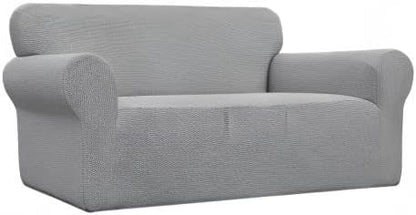 Easy-Going Stretch Oversized Loveseat Slipcover 1-Piece Sofa Cover Furniture Protector Couch Soft with Elastic Bottom for Kids Polyester Spandex Jacquard Fabric Small Checks Light Gray