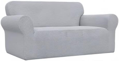 Easy-Going Stretch Oversized Loveseat Slipcover 1-Piece Sofa Cover Furniture Protector Couch Soft with Elastic Bottom for Kids Polyester Spandex Jacquard Fabric Small Checks Silver Gray