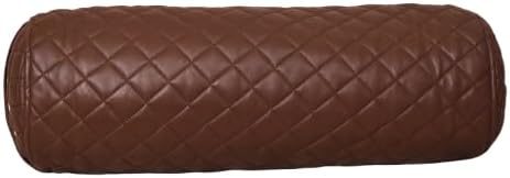 Neck Roll Pillow Cushion Cover, 24x5 Inch Full Moon Round Bolster Pillow Case, Cylinder Soft Lambskin Leather Pillowcase for Head, Spine & Neck Support During Sleep - Quilted Chocolate Brown Pack of 1
