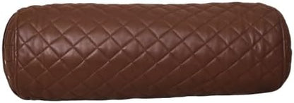 Neck Roll Pillow Cushion Cover, 24x6 Inch Full Moon Round Bolster Pillow Case, Cylinder Soft Lambskin Leather Pillowcase for Head, Spine & Neck Support During Sleep - Quilted Chocolate Brown Pack of 1