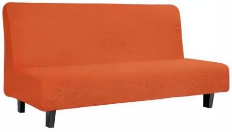 Easy-Going Stretch Futon Slipcover Armless Futon Bed Cover Furniture Protector Without Armrests with Elastic Bottom for Kids, Soft Jacquard Fabric Small Checks (Large, Orange)
