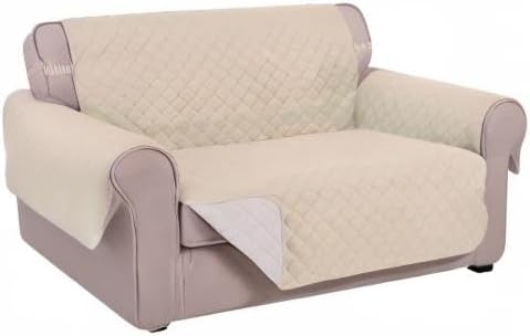 U-NICE HOME Loveseat Sofa Cover Reversible Couch Cover for Dogs with Elastic Straps Water Resistant Furniture Protector for Pets Couch Cover for 2 Cushion Couch (Loveseat, Sand/Beige)