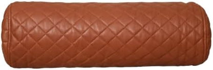 Neck Roll Pillow Cushion Cover, 16x5 Inch Full Moon Round Bolster Pillow Case, Cylinder Soft Lambskin Leather Pillowcase for Head, Spine & Neck Support During Sleep - Quilted Brown Pack of 1