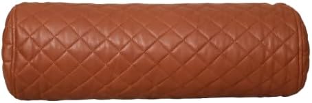 Neck Roll Pillow Cushion Cover, 14x5 Inch Full Moon Round Bolster Pillow Case, Cylinder Soft Lambskin Leather Pillowcase for Head, Spine & Neck Support During Sleep - Quilted Brown Pack of 1