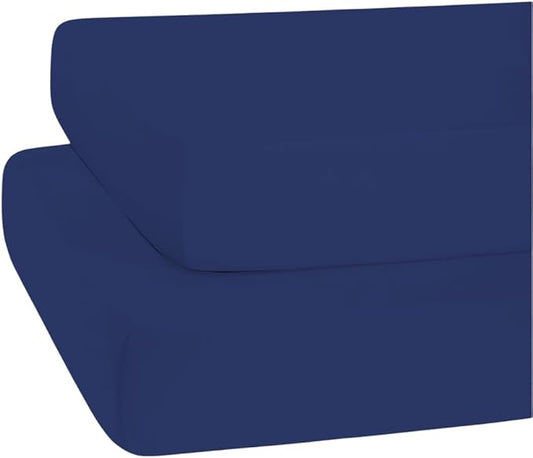 Lukeville's Cot Sheet 25" x 75", Daycare for Cot Size Mattress Sheets Pack of 2 Fitted Narrow Twin/Camp Bunk/Rvs Bunk/Trifold Mattress, Soft and PolyBlend Microfiber Cover for Toddler, Navy Blue