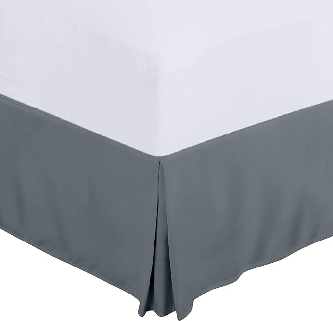 Queen Size Bed Skirt 600 TC Egyptian Cotton 16 Inch Drop Easy Fit - Bed Skirt for Queen 60x80 Inch Beds - Center & Corner Pleats, Dark Gray