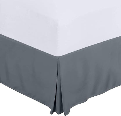 Queen Size Bed Skirt 600 TC Egyptian Cotton 21 Inch Drop Easy Fit - Bed Skirt for Queen 60x80 Inch Beds - Center & Corner Pleats, Dark Gray