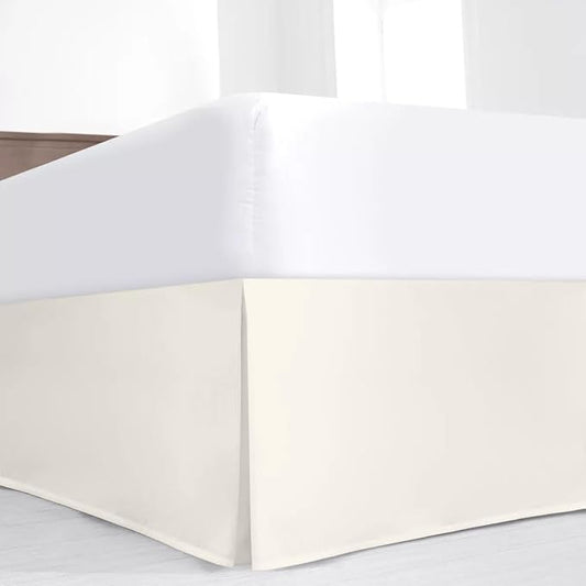 SKY BEDDINGS Luxury Pleated King Bed Skirt with Split Corners - 14 Inch Tailored Drop - Pleated Dust Ruffle - Wrinkle-Free 100% Microfiber - Easy Fit, Soft & Durable - Ivory