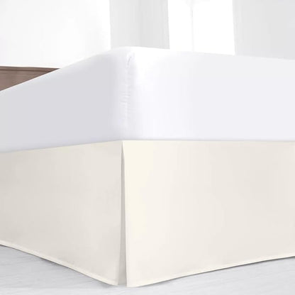 SKY BEDDINGS Luxury Pleated Queen Bed Skirt with Split Corners - 12 Inch Tailored Drop - Pleated Dust Ruffle - Wrinkle-Free 100% Microfiber - Easy Fit, Soft & Durable - Ivory