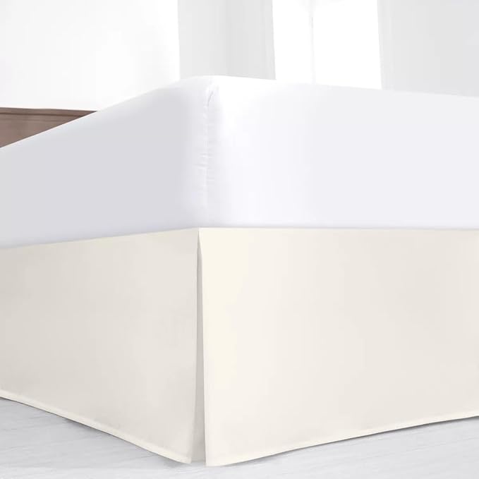 SKY BEDDINGS Luxury Pleated Full Bed Skirt with Split Corners - 12 Inch Tailored Drop - Pleated Dust Ruffle - Wrinkle-Free 100% Microfiber - Easy Fit, Soft & Durable - Ivory