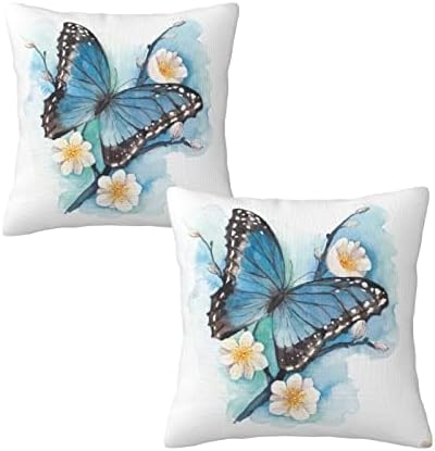 bassyil Butterfly Throw Pillow Covers Decorative Linen Pillow Cases Set of 2 Square Cushion Cover for Couch Sofa Bedroom Patio 18x18 Inch