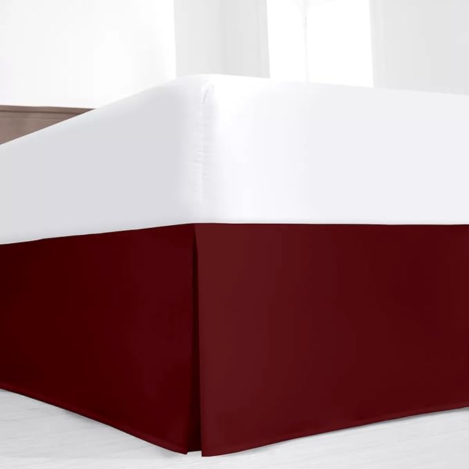SKY BEDDINGS Luxury Pleated Full Bed Skirt with Split Corners - 14 Inch Tailored Drop - Pleated Dust Ruffle - Wrinkle-Free 100% Microfiber - Easy Fit, Soft & Durable - Burgundy
