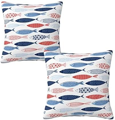 bassyil Fish Throw Pillow Covers Decorative Linen Pillow Cases Set of 2 Square Cushion Cover for Couch Sofa Bedroom Patio 18x18 Inch