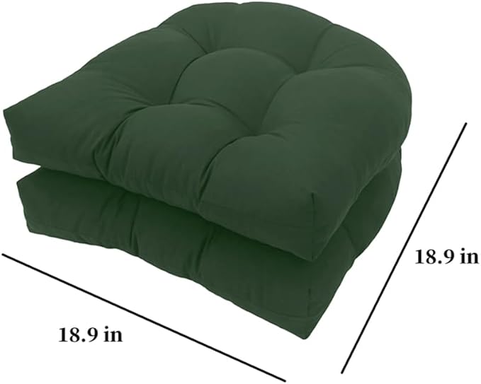 Srutirbo Pack of 2 Outdoor Indoor Tufted Seat Cushions, 18.9" x 18.9" U-Shape Cushions for Wicker Chair Seat,Patio Cushions, Furniture Dinning Chair Pad (Dark Green)