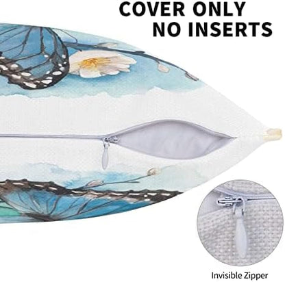 bassyil Butterfly Throw Pillow Covers Decorative Linen Pillow Cases Set of 2 Square Cushion Cover for Couch Sofa Bedroom Patio 18x18 Inch